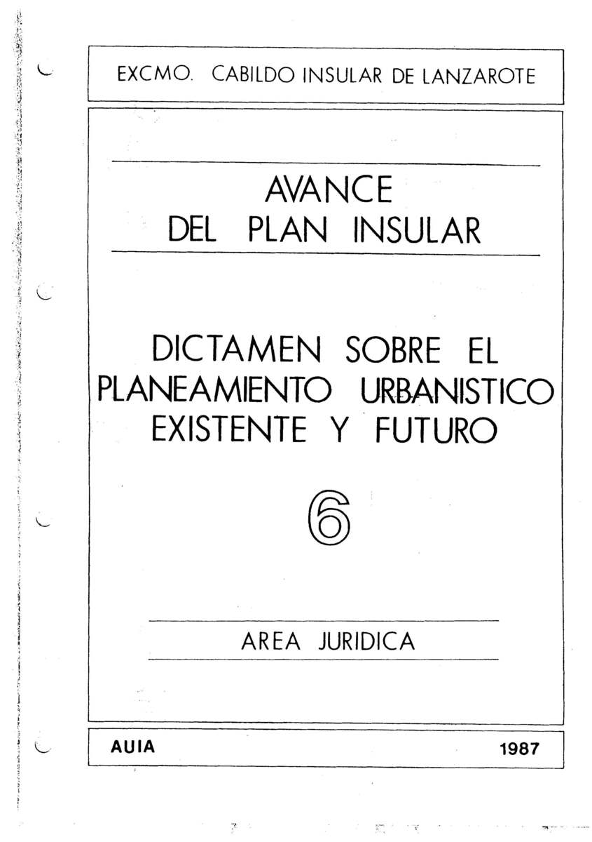 Tomo 6. Área Jurídica. Avance Plan Insular (1987)