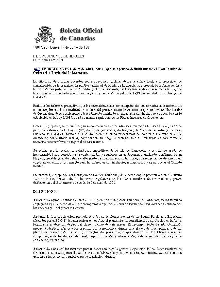 Decreto de aprobación del PIOT (1991) en TEXTOS 