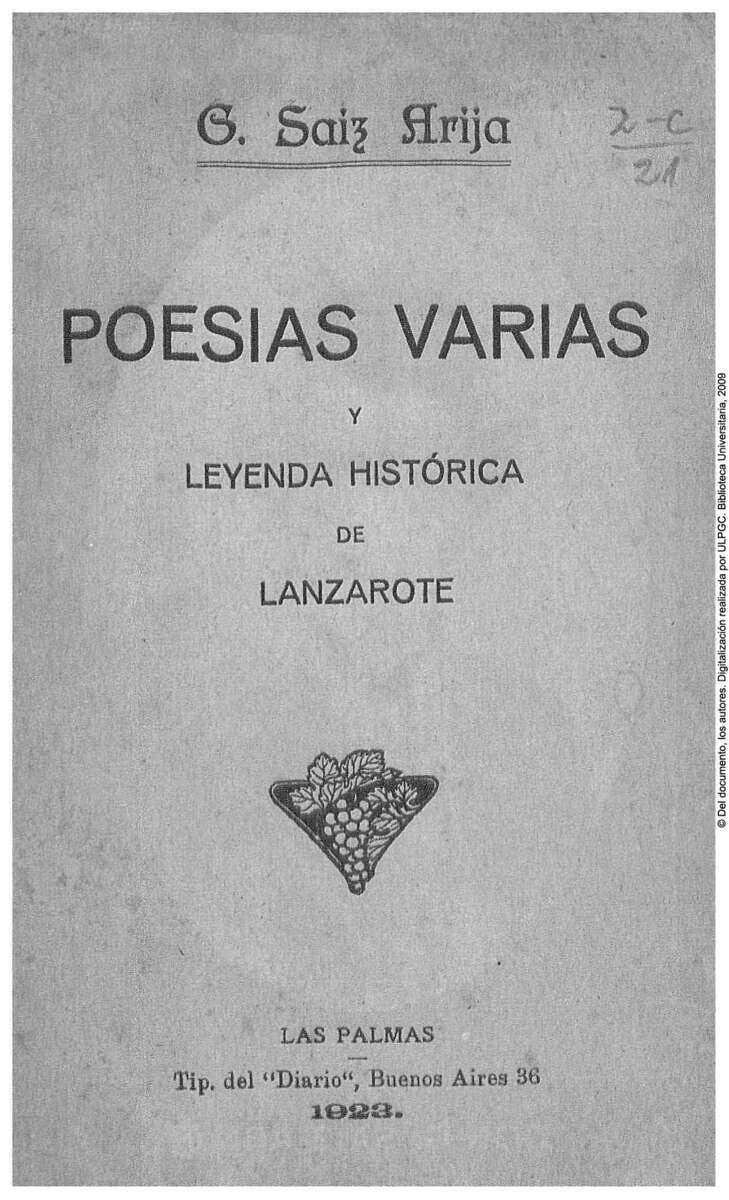 Poesías varias y leyenda histórica de Lanzarote en TEXTOS 