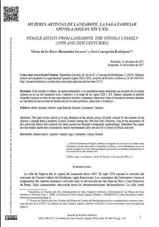 Mujeres artistas de Lanzarote. La saga familiar Spínola (Siglos XIX y XX)