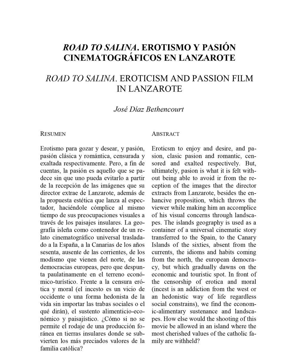 Road to Salina. Erotismo y pasión cinematográficos en Lanzarote en TEXTOS 